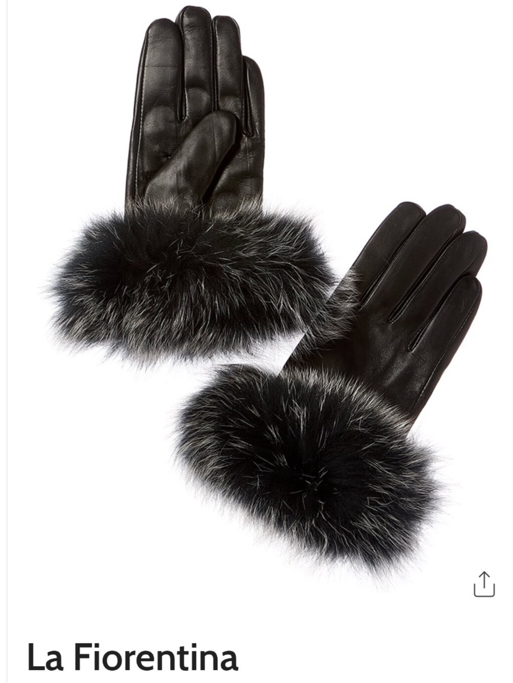 NWT LA FLORENTINA sM blk Leather Gloves-Fox Trim Fur Cuffs tipped in white-LUXE!